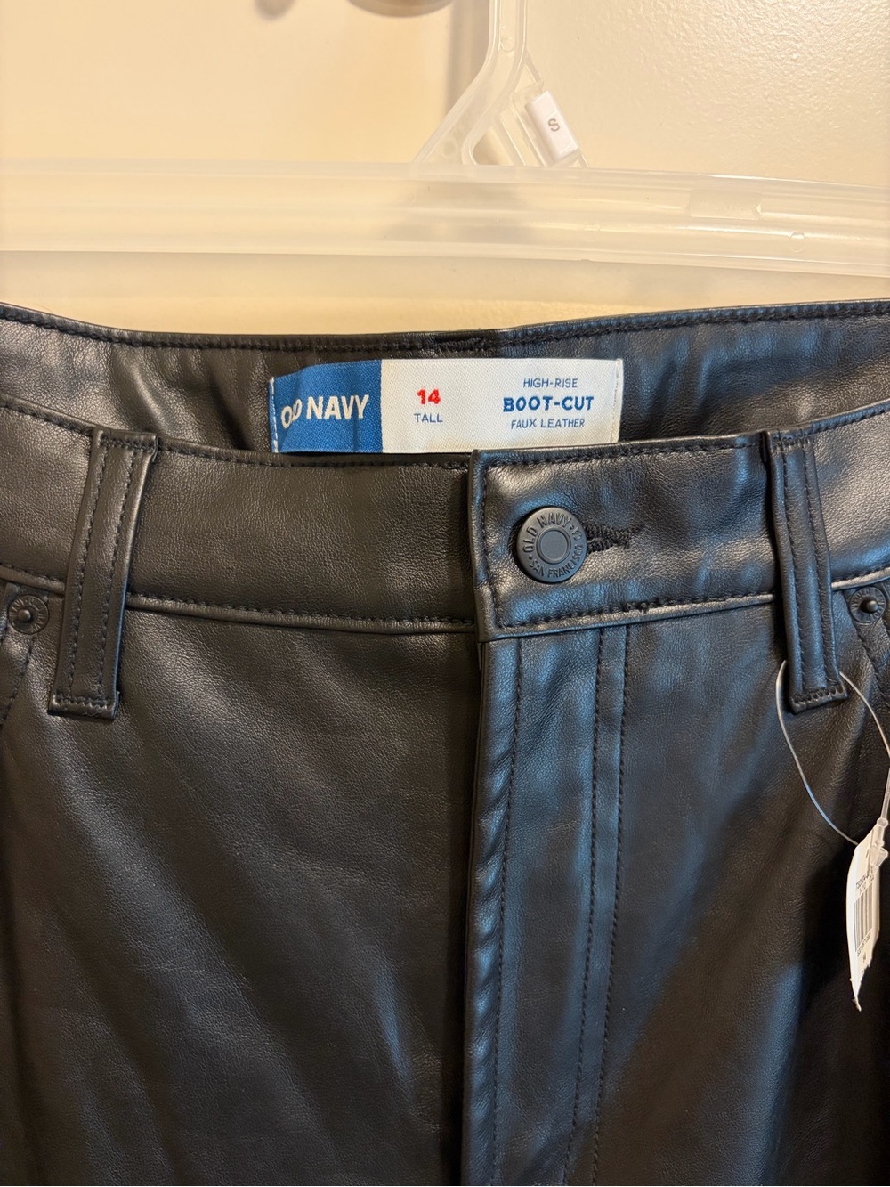 Old Navy Black Faux Leather High Rise Boot-Cut Pants 14 Tall - Picture 2 of 3